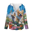 thumbnail image 5 of DISNIMO Corgi Floral Printed Shirts for Women Waffle Sweatshirts Long Sleeve Hoodies V Neck Pullover Tops Fall Winter Outfits, M, 5 of 7
