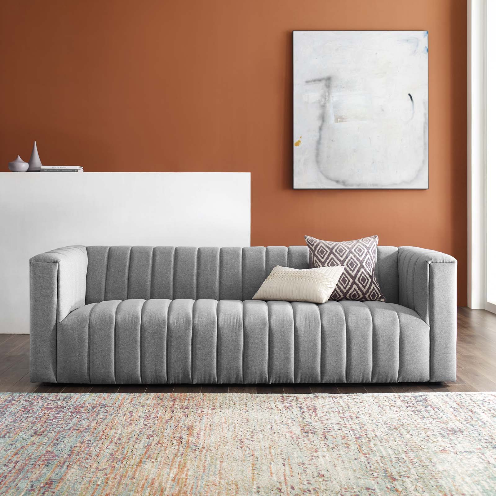 Modway Reflection Channel Tufted Upholstered Fabric Sofa in Light Gray