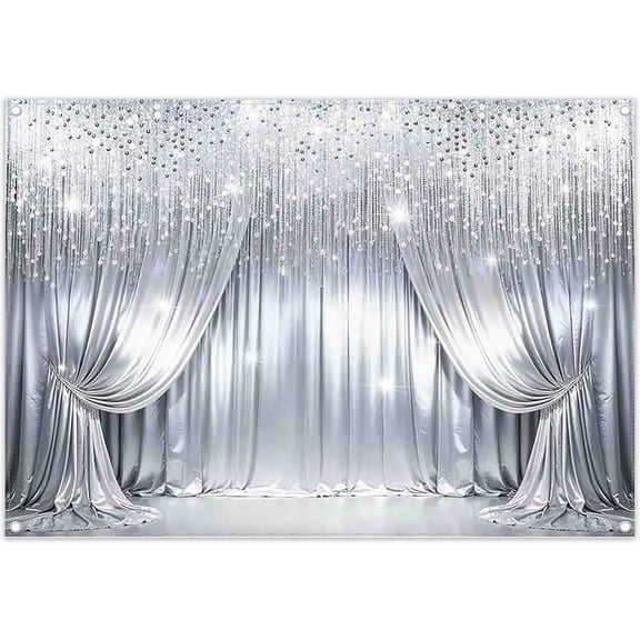 Silver Glitter Backdrop Flash Spots Crystal Tassel Beaded Curtain Disco Photography Background Birthday Wedding Holiday Party Decorations Banner Photo Props