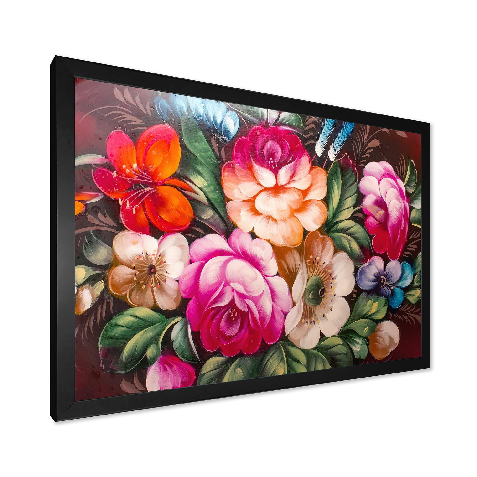 Designart 'Vintage VIbrant Yellow and Red Flower Still Life III' Traditional Framed Art Print