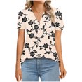 thumbnail image 4 of Uaswgudfs ​V-Neck Short Sleeve Women's Blouse: Floral Abstract Pattern & Breathable Fabric for Trendy Summer TopsKhaki-AL, 4 of 7