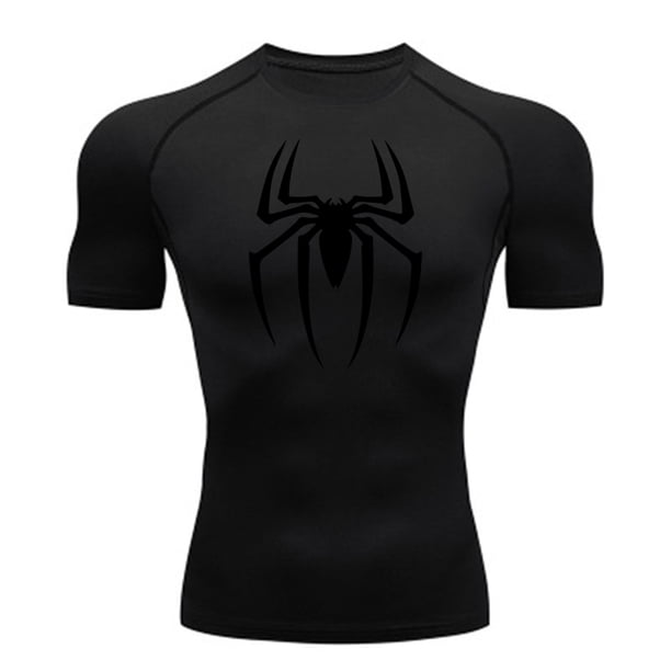 2024Camiseta de compresión con estampado de araña para hombre, camiseta de secado rápido, camiseta para correr en gimnasio, manga corta transpirable, primavera, verano, M-3XL