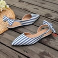 thumbnail image 5 of hoksml Women Pointed Toe Slingback Flat Flats, Striped Canvas Upper Back Bow Tie Slip On Casual Dress Shoes, 5 of 9