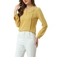 thumbnail image 4 of INSPIRE CHIC Women's Peter Pan Collar Keyhole Back Button Decor Long Sleeve Blouse XL Bright Yellow, 4 of 6