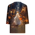 thumbnail image 5 of Women's Halloween Ghost Tops V Neck 3/4 Sleeve Festive Shirts Scary Pumpkin Graphic Blouses Casual Relaxed Fit Fall T-Shirts for Autumn Holiday Wear Vacation, 5 of 5