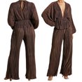 thumbnail image 1 of TRKIYQC Traje casual para mujer, color sólido, manga larga, rayas, textura plisada, tops + pantalones largos sueltos TRKIYQC moda, 1 of 6