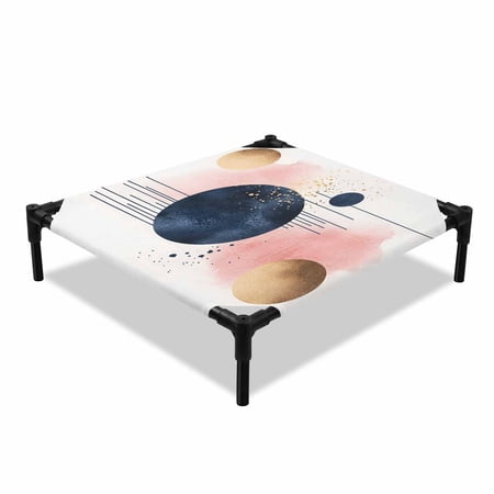 Boho Bohemian Elevated Dog Bed Abstract Color Block Cooling Breathable Outdoor Raised Dog Cot Bed with Metal Frame Non-Slip Feet for Small Dog 20x20in