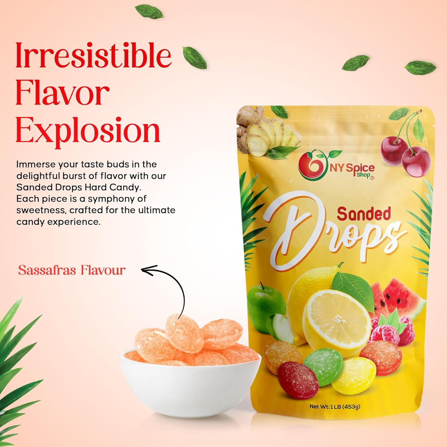 NY SPICE SHOP Sassafras Sanded Candy Drops - 5 Pound - Classic Sassafras Flavored Hard Candy - Sour Drops Candy - Old Fashioned Sanded Drops - Perfect for Snacking, Sharing & Decor