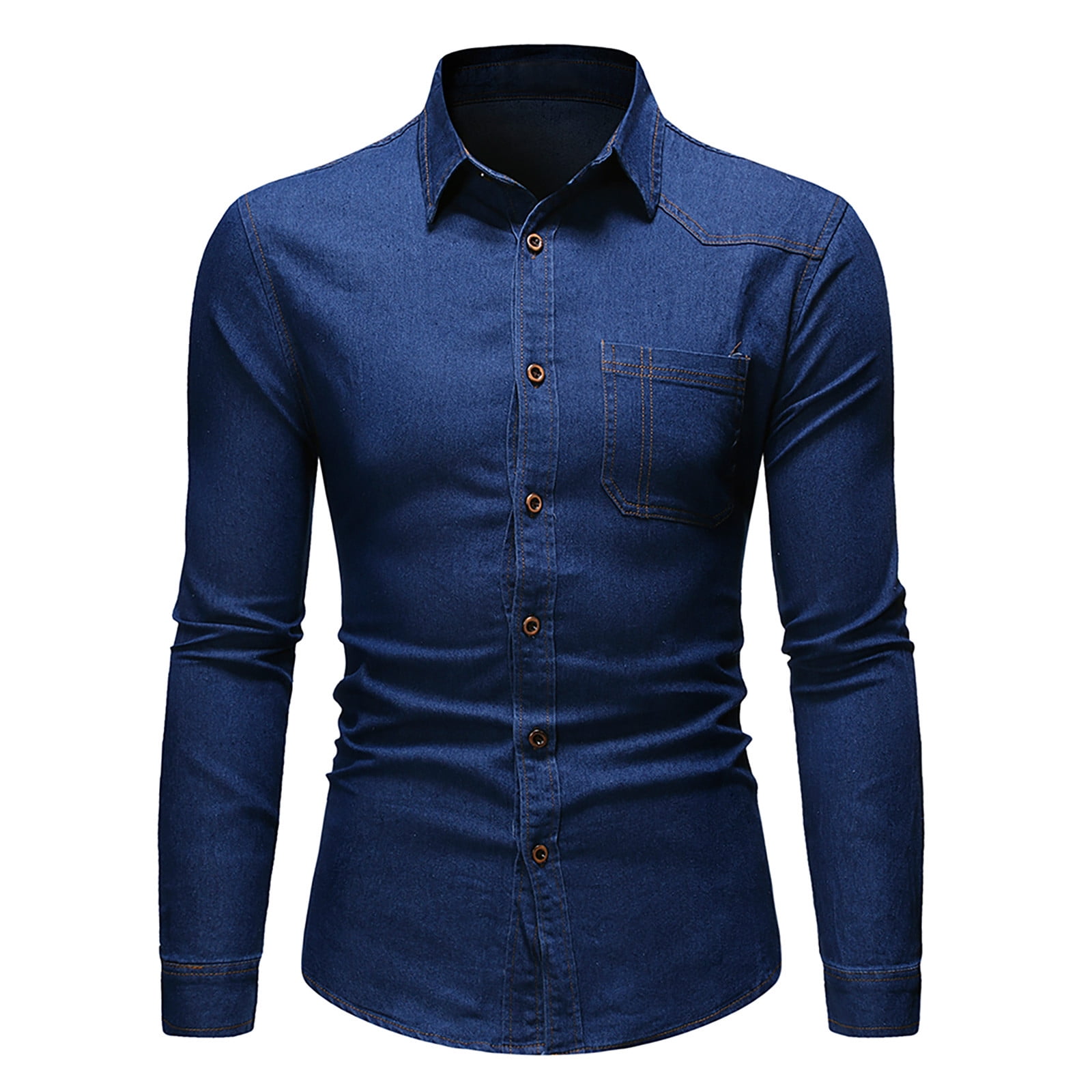 Men's Denim Shirts Long Sleeve Western Cowboy Shirts for Men Double