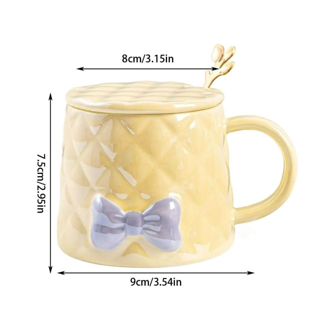 Taza de café y té de porcelana de 350 ml con lazo, taza de cerámica con lazo y asa, bonita taza.