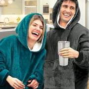 Huggle Blanket Hoodie, Ultra Plush Blanket, Wearable Blanket for Men and Women, One Size, Grey