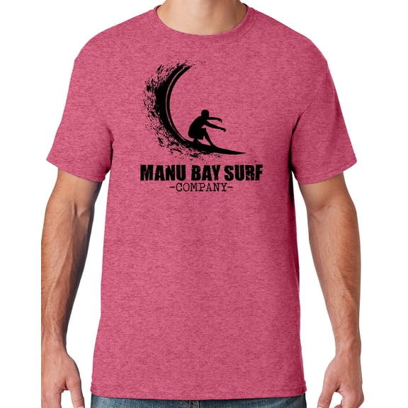 Mens Manu Bay Surf Company BLACK WAVE T-shirt, 2XL Vintage Heather Red