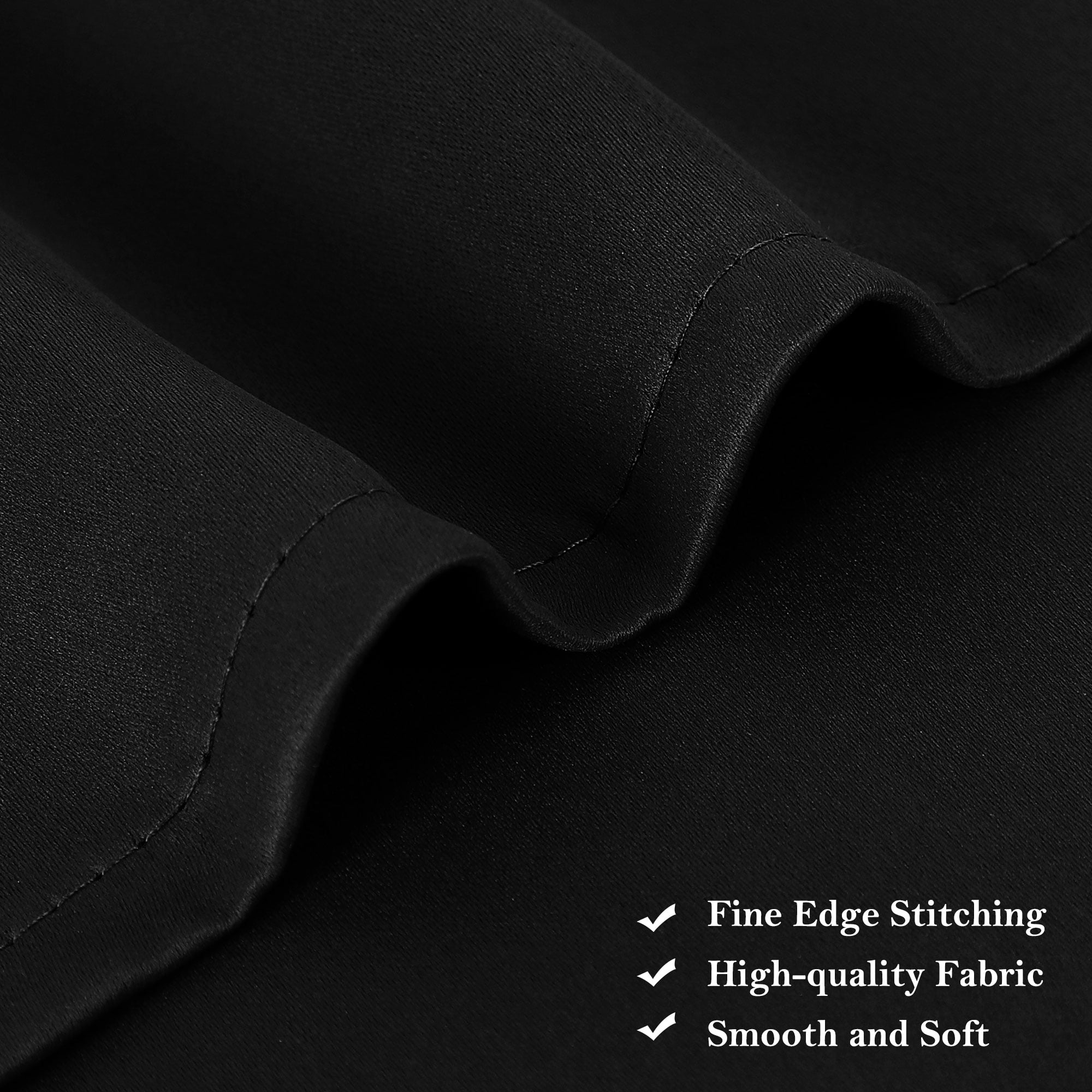 Unique Bargains Blackout Window Curtains Kitchen Panels Set of 2 Black 52" x 36"