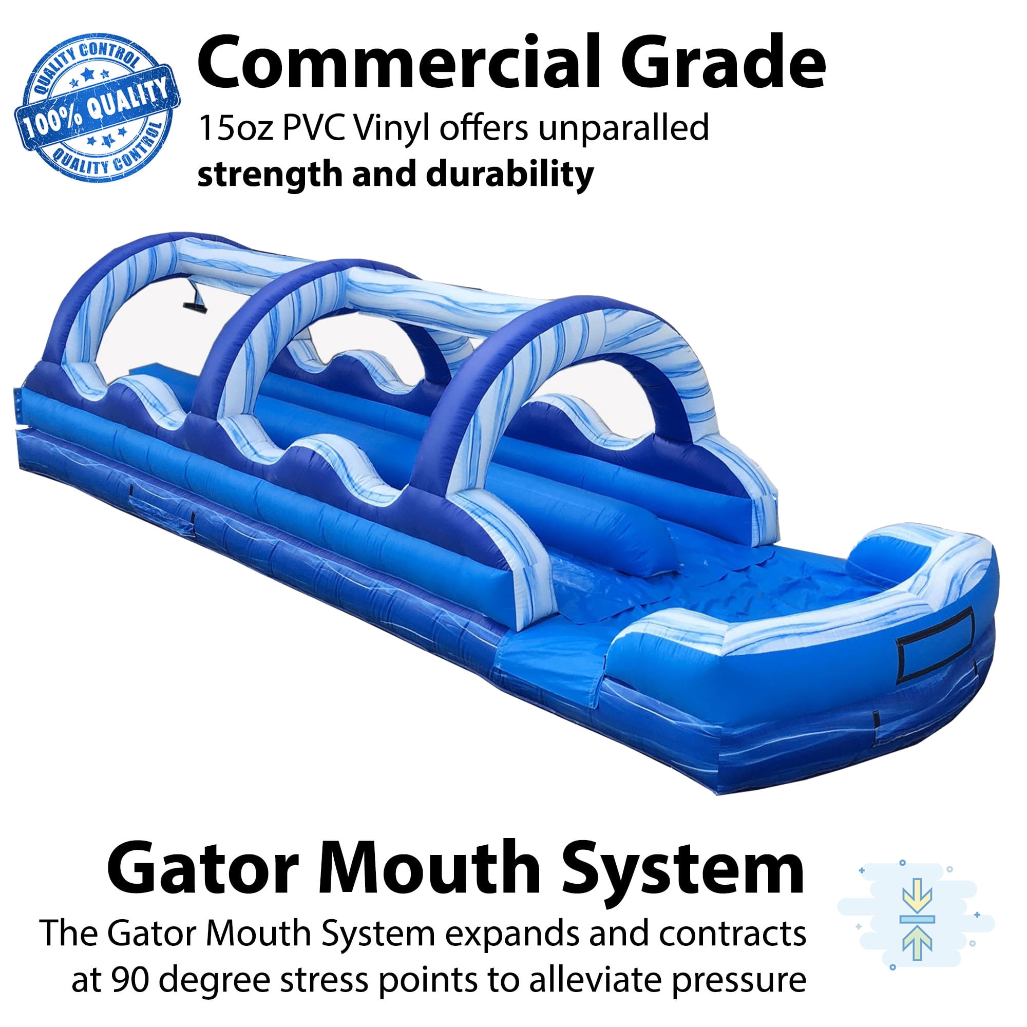 TentandTable Commercial Inflatable Splash and Ride Waterslide, Blue Marble Dual Lane with Blower, 35'