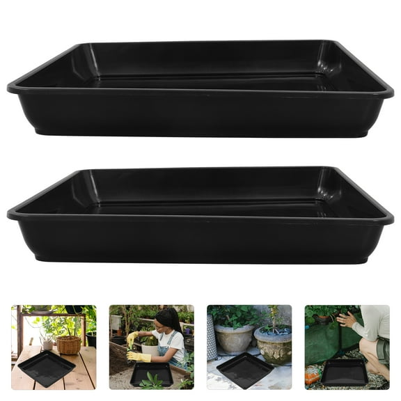 2Pcs Square Plant Saucers - Plastic Drip Trays for Indoor/Outdoor Flower Pots (Black)
