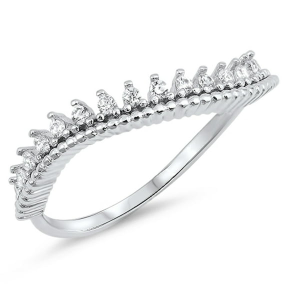 Cubic Zirconia Tilted Tiara Crown Ring Sterling Silver