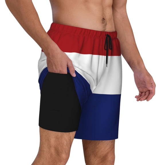 Men's Dutch Flag Swim Trunks with Compression Liner Bathing Suit Swimwear
