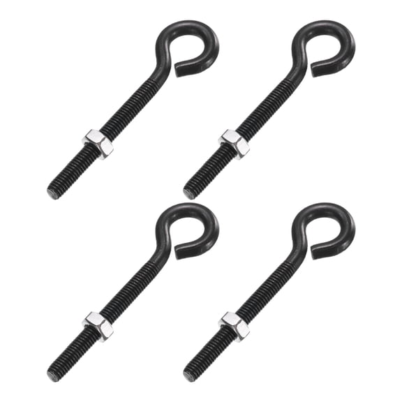 Uxcell 4 Pack Eye Bolts, M5 x 50mm 304 Stainless Steel Threaded EyeBolt Black Eye Hooks with Nut for Hanging or Securing Cables