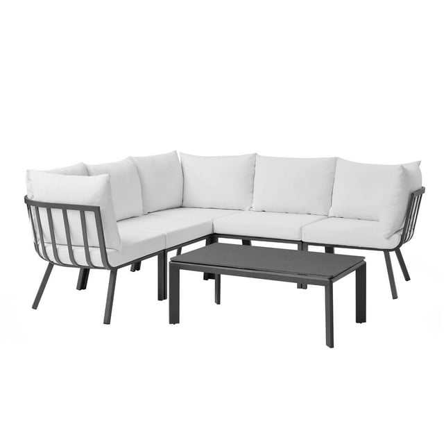 Lounge Sectional Sofa Chair Set, Aluminum, Metal, Steel, Grey Gray White, Modern Contemporary Urban Design, Outdoor Patio Balcony Cafe Bistro Garden Furniture Hotel Hospitality