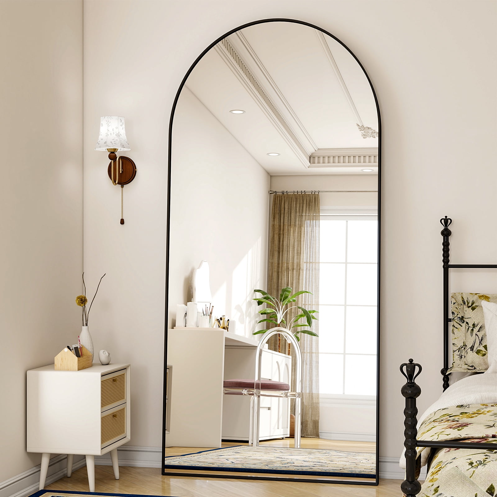 AUROMIR 71"x30" Arched Full Length Mirror Floor Mirror Full Body Standing Mirror, Black