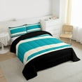 thumbnail image 3 of jejeloiu Modern Abstract Geometric Bedding Comforter Set,Retro Stripe Print Twin Comforter Sets,Cyan Black Bedding Set For Men Women,Ultra Soft Home Decor Reversible,2pcs, 3 of 8