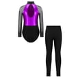 thumbnail image 2 of iiniim Girls Dance Unitard Ice Skating Outfits Long Sleeve Gymnastics Leotard with Yoga Leggings Pants Set Activewear Purple 16, 2 of 7