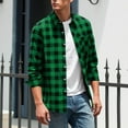 thumbnail image 3 of APEXFWDT Men's Plaid Button-Down Shirt Classic Fit Collared Long Sleeve Top with Chest Pockets, Casual Daily Wear,XL,Green, 3 of 8
