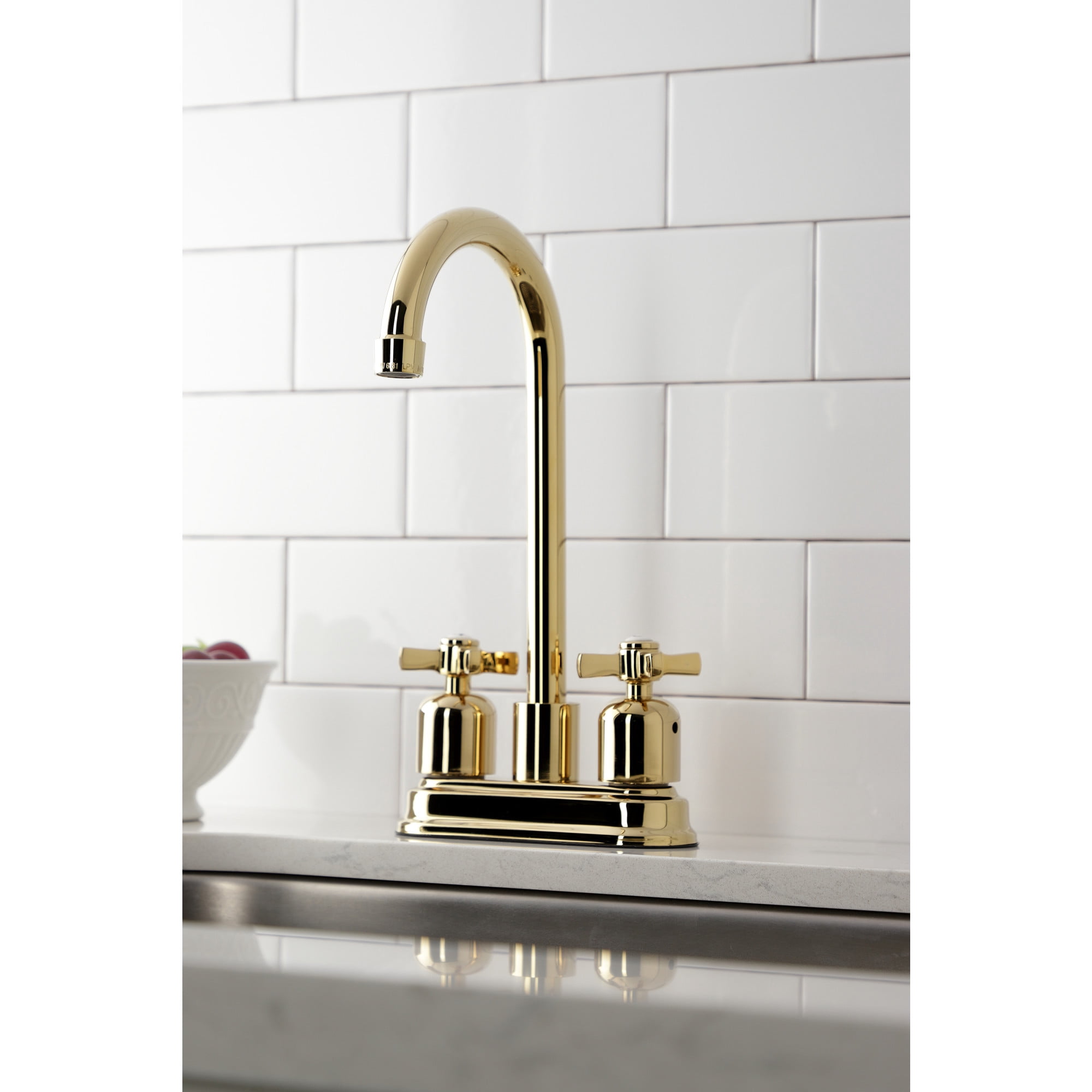 Kingston Brass KB8492ZX Millennium Two-Handle 2-Hole Deck Mount Bar Faucet in Polished Brass