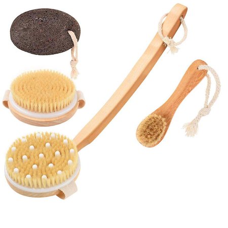 4-Piece Dry Brush Set For Body & Face - Lymphatic Drainage, Cellulite Care, Exfoliating Skin Brushes With Natural Bristles