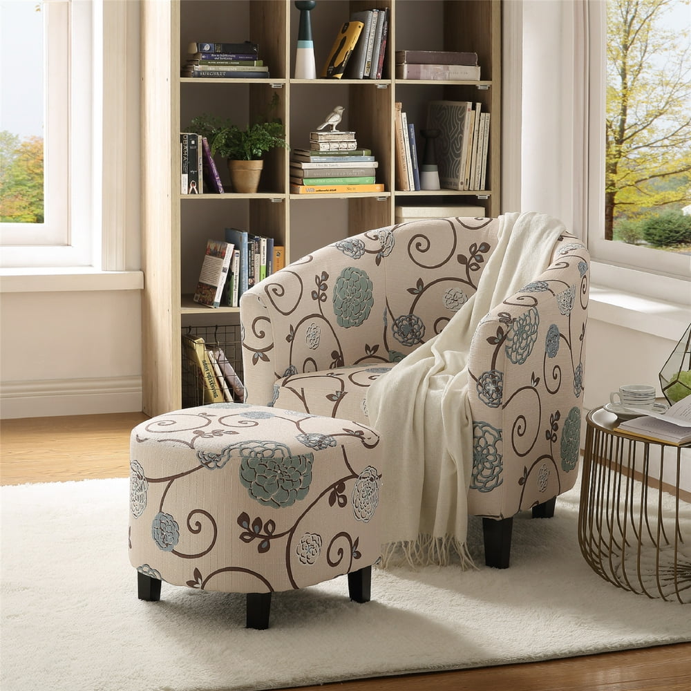 Accent Chair Barrel Chair Retro Living Room Chair With Ottoman Beige