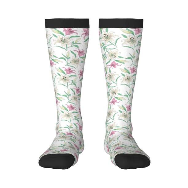 Balery Lilies Flowers Calcetines novedosos Calcetines deportivos Calcetines hasta la rodilla Calcetines de algodón Calcetines originales y geniales