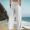 thumbnail image 4 of CHEEREAM Mens Wide Leg Pants Linen Pant Belted High Waisted Business Casual Flowy Long Trousers with Pockets White S, 4 of 7