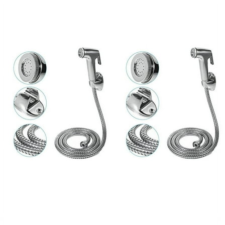 2X Toilet Bathroom Hand Held Handheld Sprayer Shower Bidet Hose Holder,2x head 2x bracket 2x roll 1.5 meter long hose,Silver