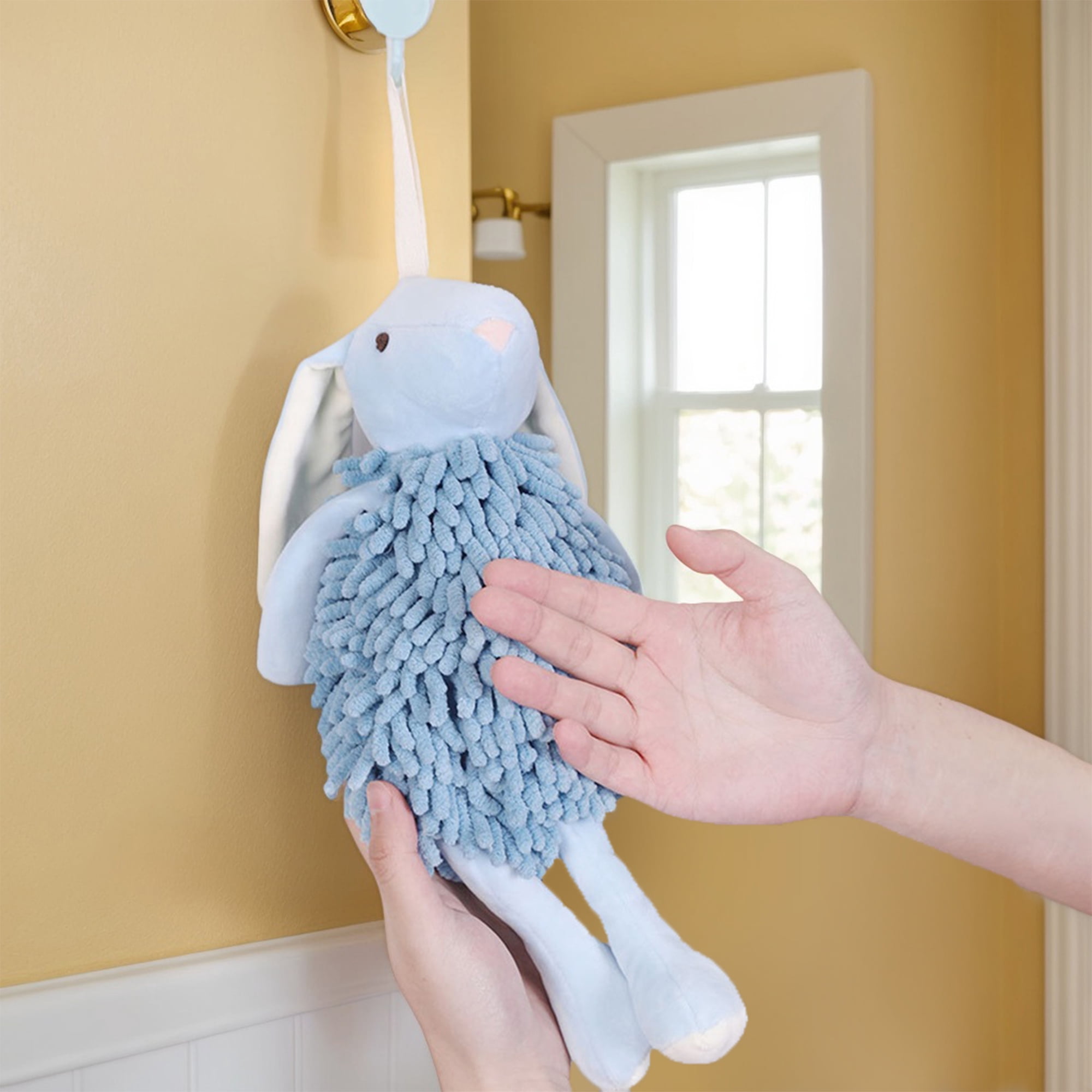 Unique Bargains Cute Cartoon Rabbit Shape Chenille Hand Towels Grey