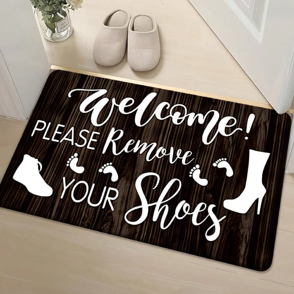 HELLOYOUNG Non-Slip Absorbent Doormat, Funny "Please Remove Your Shoes" Printed Entryway Mat, Washable Diatom Mud Floor Mat for Bedroom Kitchen Bathroom