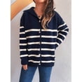 thumbnail image 4 of Women Long Sleeve Color Block Sweaters Striped Tops Button Down Open Front Knit Cardigan Coat Jackets Navy Blue S, 4 of 10