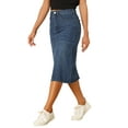 thumbnail image 5 of INSPIRE CHIC Women's Denim Skirts High Waist Zipped Split Back Midi Jean Skirts with Pockets S Blue, 5 of 7