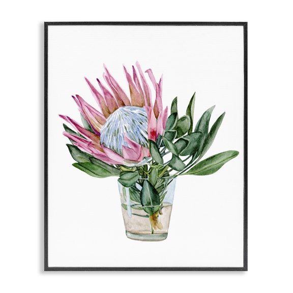 Stupell Industries Eclectic Blushing Protea Flower Glass Watercolor Flower Still Life Black Framed Giclee Art, 11 x 14, by Melissa Wang