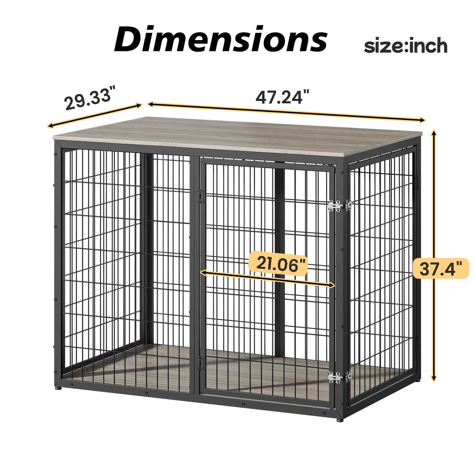 Dog Crate Furniture, Three Door Kennel, Grey Pet House with Ventilated Metal Frame and Storage Top, Large Dog Cage for Living Room, 47 Inch Grey