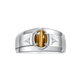 thumbnail image 1 of RYLOS Men's Rings Sterling Silver Classic 7X5MM Oval Gemstone & Diamond Ring Tiger Eye November Birthstone Rings For Men, Men's Rings, Silver Rings, Size 9, 1 of 7
