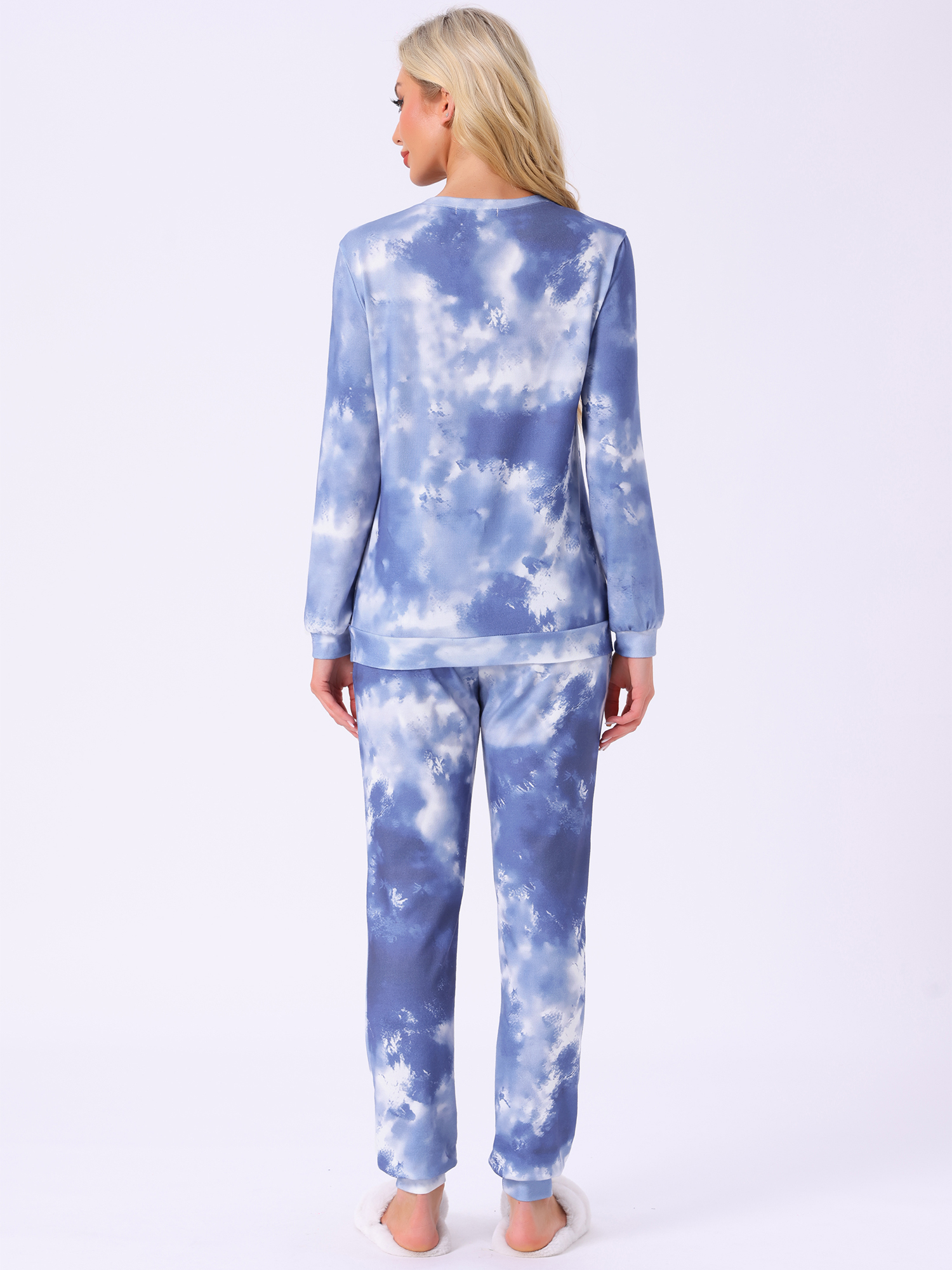 DARING DIVA Women's 2 Pcs Pajama Sets Kint Sweatshirt Sleepwear Blue Tie dye XS