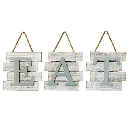 Barnyard Designs Eat Sign Wall Decor for Kitchen and Home, Distressed White, Rustic Farmhouse Country Decorative Wall Art 24