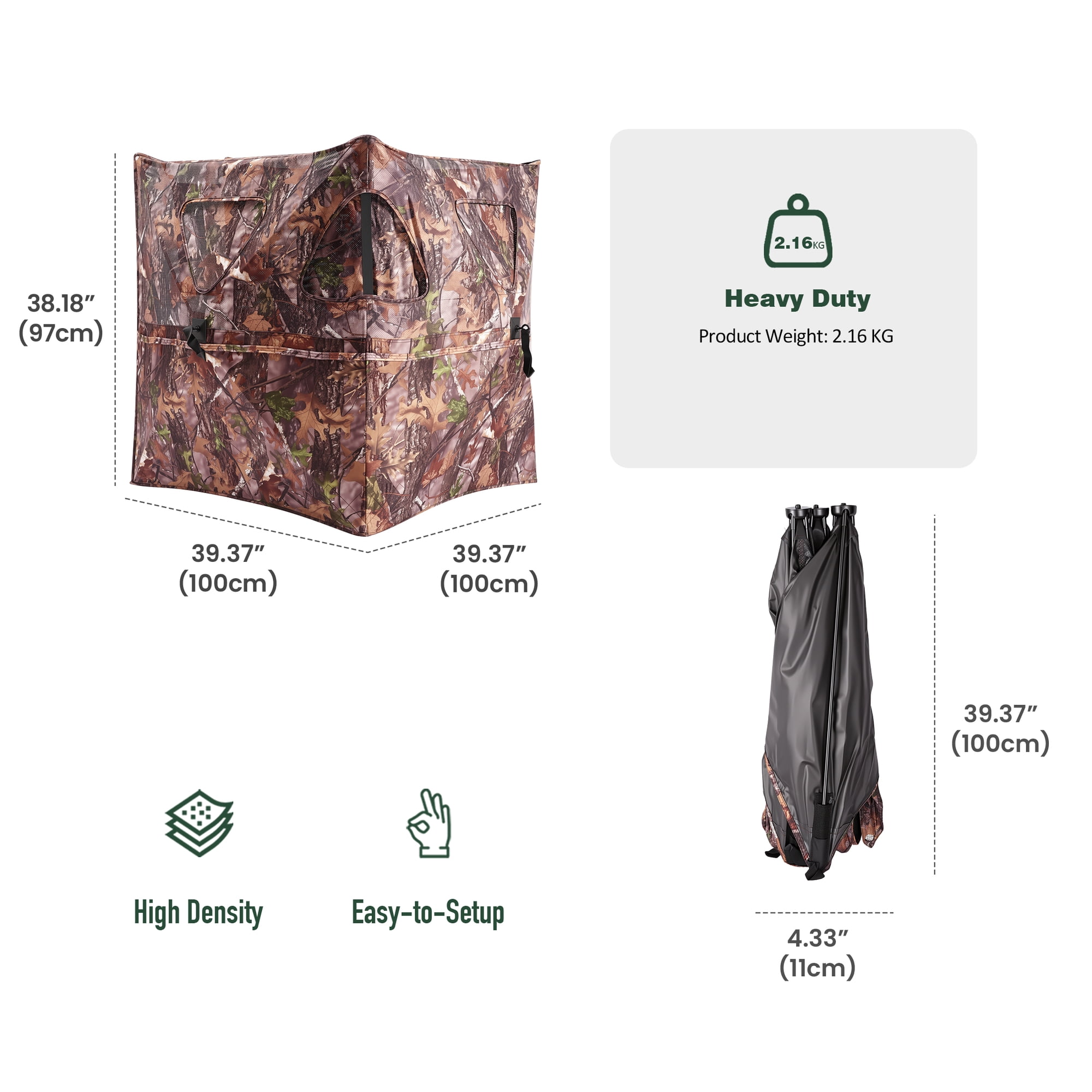 Sunnyfeel 3-Panel Pop-Up Hunting Ground Blind Camo Hunting Shelter with Window Fastening Hooks & Triangle Shooting Windows Portable Concealment Blind