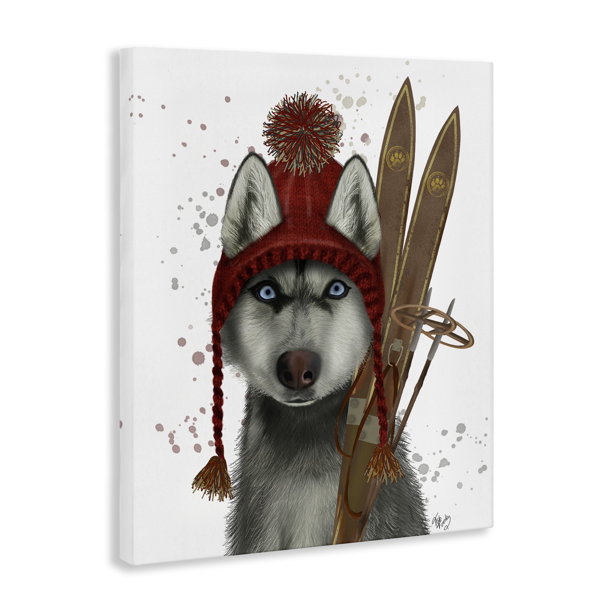 Stupell Industries Husky with Winter Skis Animals & Insects Painting Gallery Wrapped Canvas Art Prints Wall Art, 16 x 20