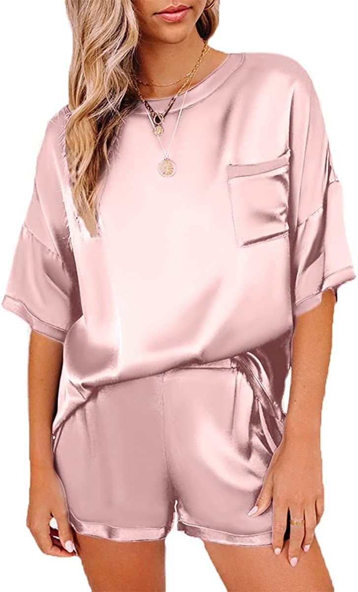 CHYRII Women's Silk Satin Pajamas Sets Tie Front Short Sleeve Tops and  Shorts Two Piece Pj Sets Sleepwear : : Clothing, Shoes &  Accessories