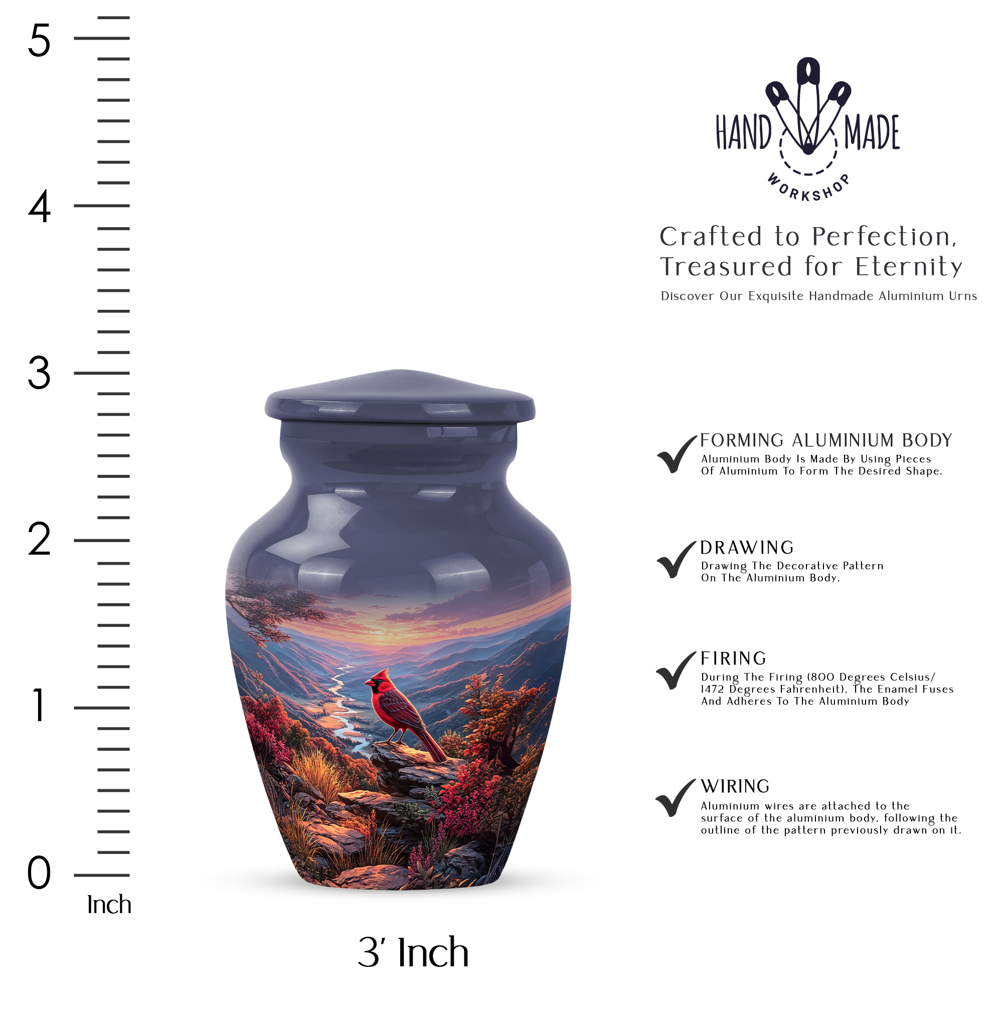 Cardinal Bird Small Urn For Human Ashes Adult Male - Cloud Keepsake Decorative Burial Urn For Women - Grey Funeral Tiny Urns For Memorial - Mini Sunset Cremation Urns For Adults 3 Inch