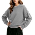 thumbnail image 5 of Tqcoqu Sweaters for Women Crewneck Long Sleeve Contrast Cable Knit Tops, Solid Loose Fit Casual Pullover Sweaters, Oversized Stitching Fall Clothes Outfits, 5 of 6