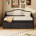 thumbnail image 3 of Twin Size Daybed with Trundle, Upholstered Wooden Sofa Bed with 2 Storage Drawers and Button Tufted Backrest, for Living Room, Bedroom, Guest Room, Black, 3 of 7