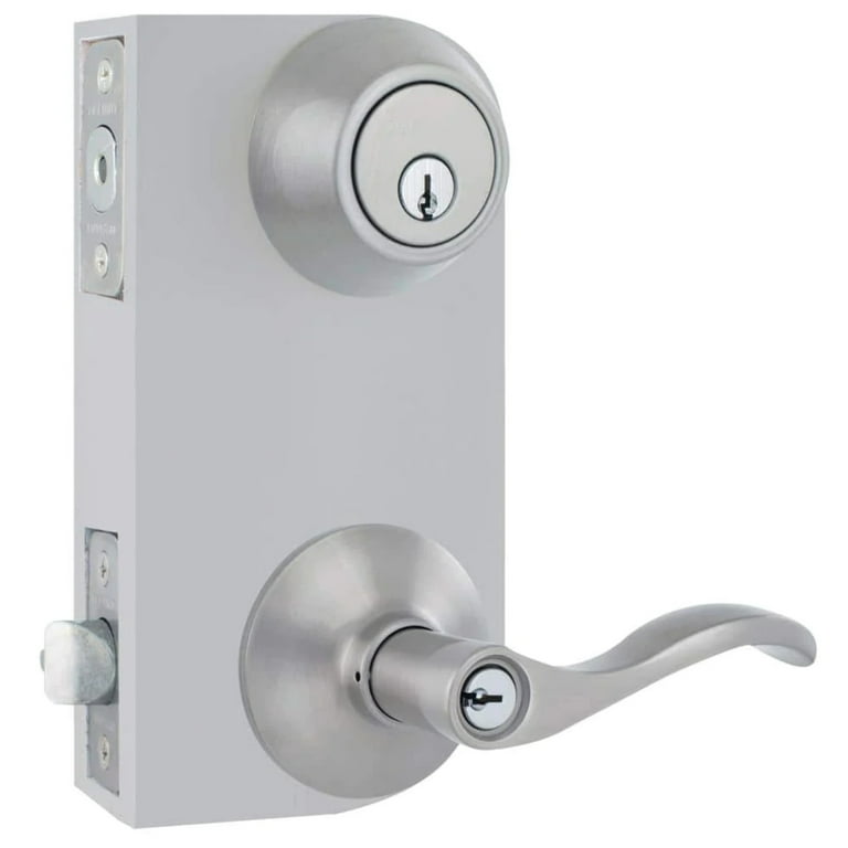 Naples Satin Nickel Entry Lever and Single Cylinder Deadbolt Combo Pack Naples Satin Nickel Entry Lever and Single Cylinder Deadbolt Combo Pack