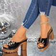 thumbnail image 2 of Rokment Women's Platform Heels Slides Sandals Ladies 2026 Fashion Casual Leather Metal Buckle Peep Toe Chunky Block Extra Heeled Dressy Slip on Comfortable Walking Summer Backless Shoes Black Size 6, 2 of 4